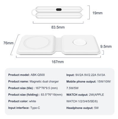 Super Slim 15W plegable 2 en 1 cargador inalámbrico del dúo de Magsafe