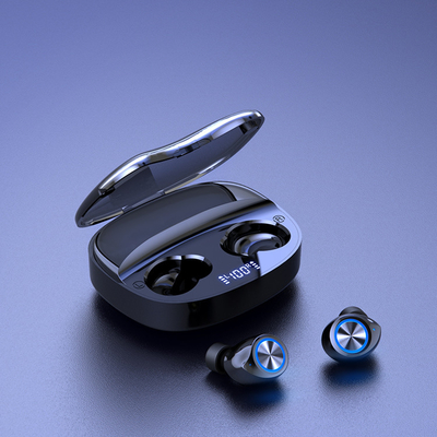 Auriculares inalámbricos de control de tacto llevados de los auriculares de botón TW90 de los auriculares de la radio 5,0 de la exhibición con la caja del cargador